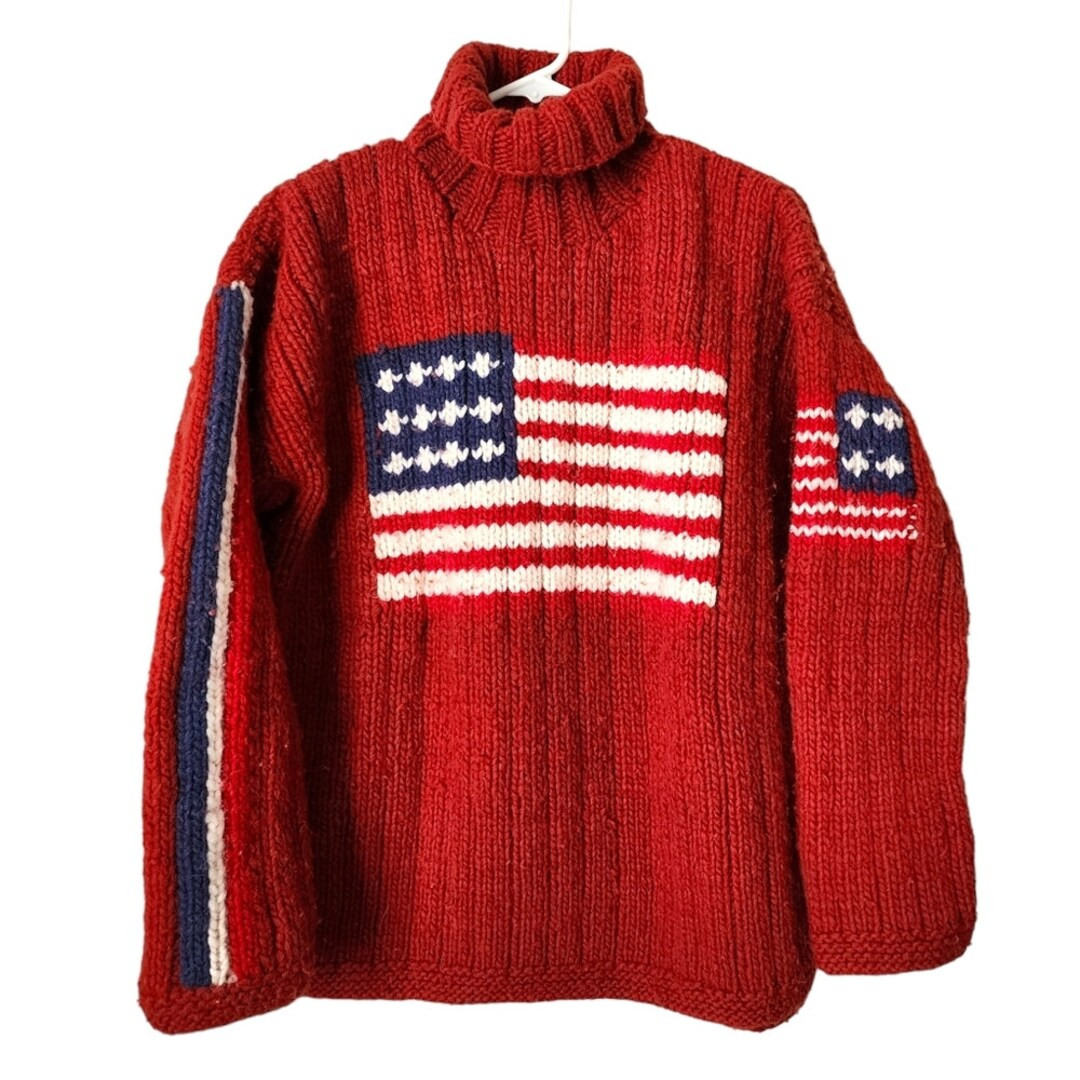 World of Wool x VINTAGE 90s American Flag Knit turtleneck sweater | Etsy (US)