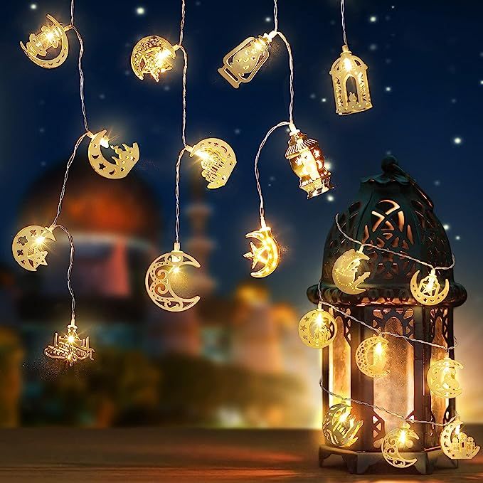 2 Pack Ramadan Mubarak Eid Star and Moon String Light, 9.8ft 15 LED Eid Moon Star Castle Kerosene... | Amazon (UK)