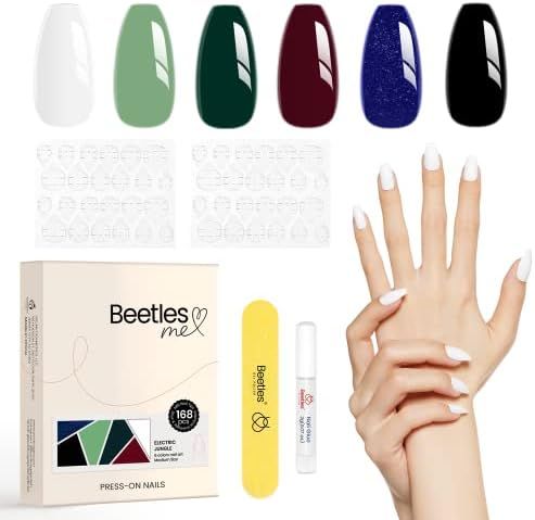 Beetles Press on Nails Short Glossy 6 Solid Colors Fake Nails 144Pcs White Black Burgundy Red Green  | Amazon (US)