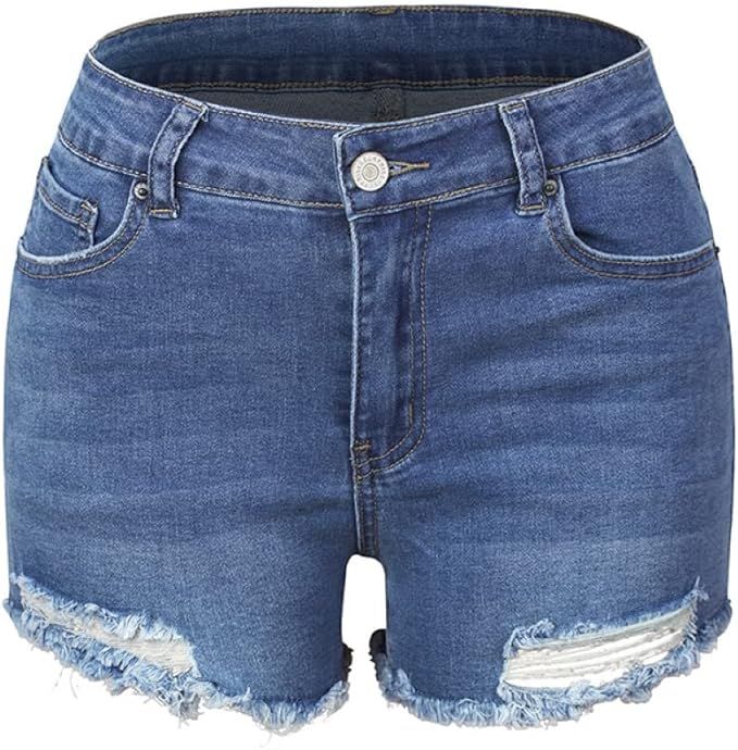 Wanlorraiy Women High Waisted Denim Shorts Frayed Raw Ripped Women Jean Shorts | Amazon (US)