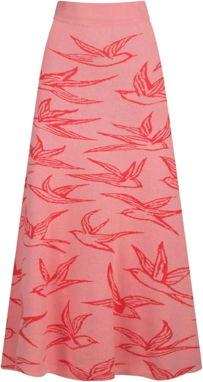 OXKnit Knittd Midi Skirts for Women, 1960s Mod Style Casual Retro Birds Pattern High Waist A Line... | Amazon (US)