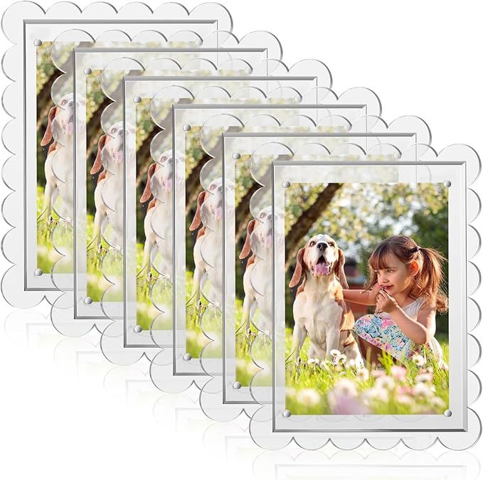 6 Pack Acrylic Clear Scalloped Photo Frame 5 x 7 Inch Acrylic Magnetic Picture Frame for Horizont... | Amazon (US)