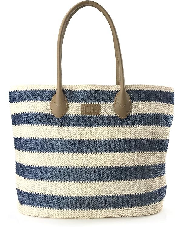 Striped Synthetic Straw Women's Tote Light Weight Vaction Shoulder Handbag | Amazon (US)