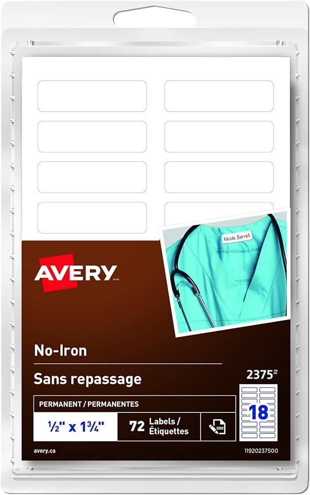 Avery No-Iron Clothing Labels, 0.5” x 1.75” Fabric Labels, Washer & Dryer Safe, Handwrite, Gr... | Amazon (CA)
