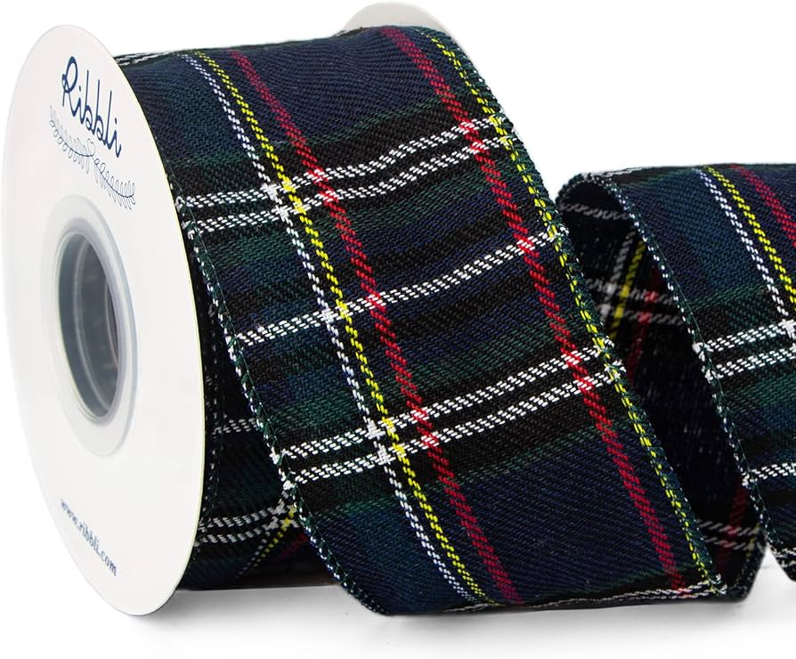Ribbli Christmas Plaid Wired Ribbon, Green Plaid Ribbon 2-1/2 Inch x Continuous 10 Yard, Christma... | Amazon (US)
