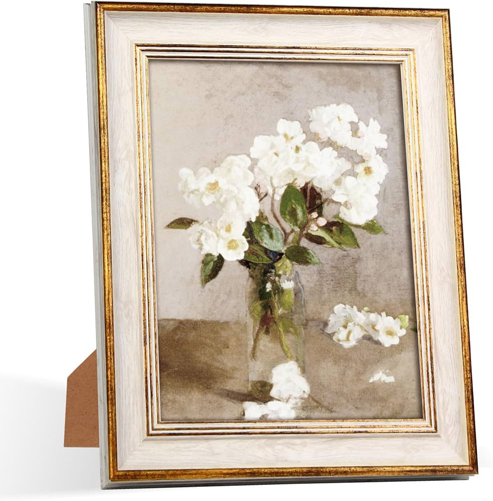8x10 Vintage Picture Frame Retro White Gold Line Picture Frames Antique Photo Frame Wall Hang Des... | Amazon (US)