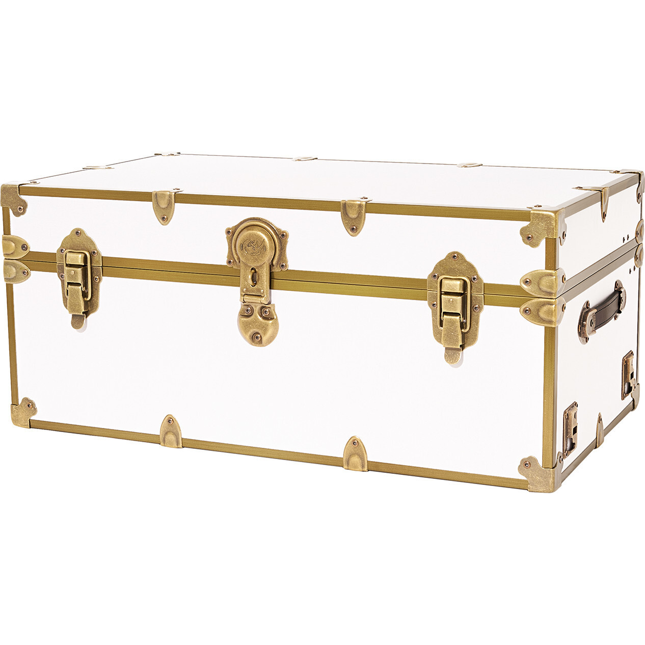 Embossed Vinyl Trunk Large, White With Antique Brass Trim | Maisonette