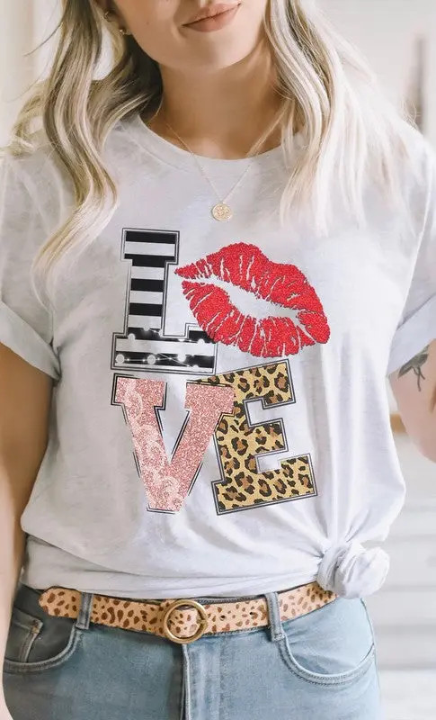 LOVE Multi Pattern Valentines Day Graphic Tee - Casual Chic Boutique | Casual Chic Boutique