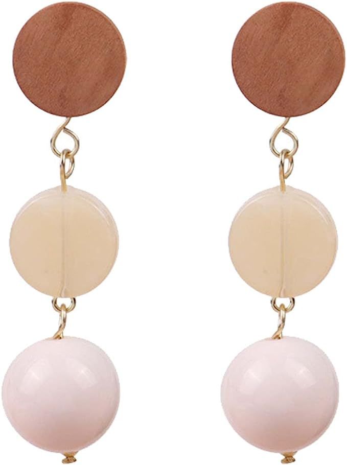 Cute Wood Beaded Dangle Clip on Earrings for Women Girls Without Piercing Beads Eardrop Resin Rou... | Amazon (US)