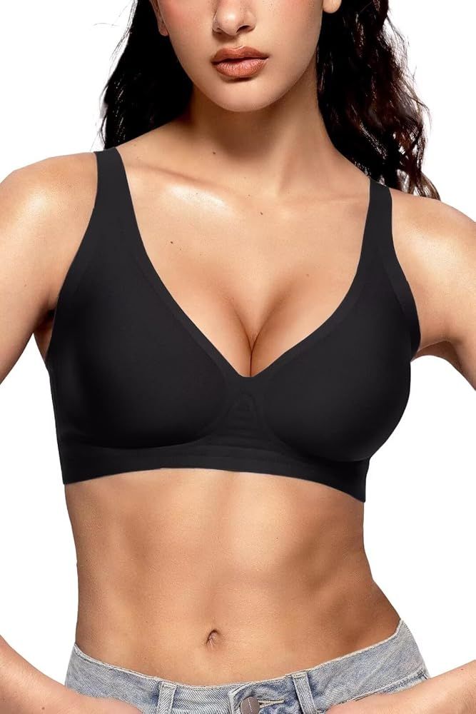 Vertvie Womens Wireless Seamless Bras Deep V No Underwire Push Up Bras Supportive Full Coverage B... | Amazon (US)