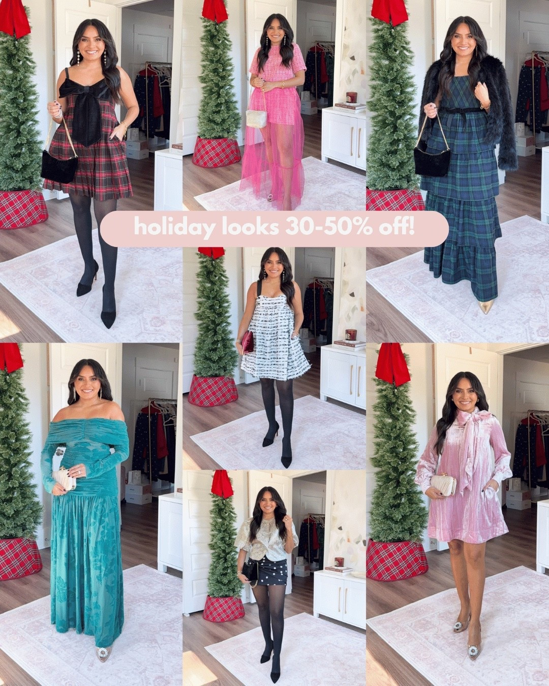 Holiday Outfits!
For reference: I’m 5’0, 32b bra size, and 2/26 in bottoms, pear shaped. 
*Everything I share is unaltered! TTS means true to size. Between size 5-6.6 in shoes

Red tartan plaid bow mini dress size xs petite TTS
Black tights size small TTS
Black heels size 5 TTS

Pink Raspberry tweed short sleeve top size xxs regular TTS
Pink Raspberry tweed tulle overlay skirt size xs regular TTS
Rhinestone heels - old, similar linked

Black faux fur jacket size xxs regular TTS
Green tartan plaid tiered maxi dress sized xs regular TTS
Gold heels size 5 TTS

Blue green floral off the shoulder maxi dress size xs regular TTS
Rhinestone heels - old, similar linked

Pink velvet tie neck mini dress size xxs regular TTS
Rhinestone heels - old, similar linked

Champagne metallic textured bow lady jacket size xxs regular TTS
Black and ivory polka dot bow skirt size small TTS
Black tights size small TTS
Black heels size 5 TTS

Black and white bow texture mini swing dress size xs petite TTS
Black tights size small TTS
Black heels size 5 TTS





anthropologie holiday dress
christmas dress petite
nye dress petite
holiday party dress
festive dress anthropologie
petite formal dress
petite cocktail dress
sparkly holiday dress
gold holiday dress
red christmas dress
green holiday dress
winter wedding guest dress
petite event dress
christmas party outfit
nye outfit ideas
Rachel Miranda Blog
Honeysweetpetite
Cyber monday
Black friday


Comment SHOP below to receive a DM with the link to this post on my LTK ⬇ https://liketk.it/5zzx0 #ltkgiftguide #ltkcyberweek #ltkholiday

Comment SHOP below to receive a DM with the link to this post on my LTK ⬇ https://liketk.it/5AEGs #ltksalealert #ltkcyberweek #ltkpetite

#LTKSaleAlert #LTKPetite #LTKHoliday