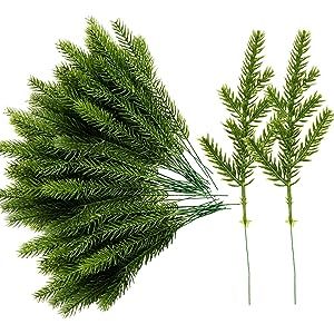 Alpurple 60 Packs Artificial Pine Needles Branches Garland-6.7x2.0 Inch Green Plants Pine Needles... | Amazon (US)