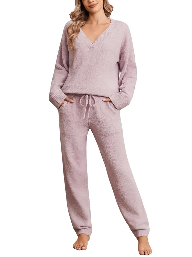 Snuggle Sac Pajamas for Women Set V Neck Ultra Soft Pjs Fuzzy Lounge Sets Sweater Pants 2 Piece O... | Amazon (US)