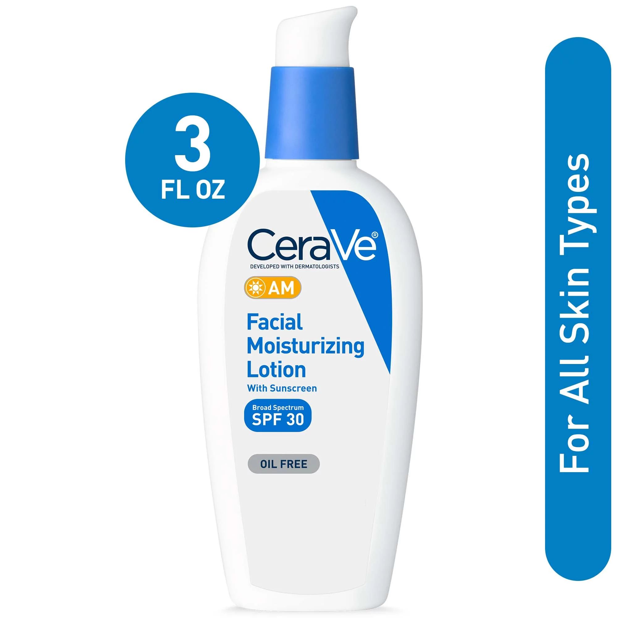 CeraVe AM Face Moisturizer Lotion with Sunscreen SPF 30 for Normal to Oily Skin, 3 fl oz | Walmart (US)