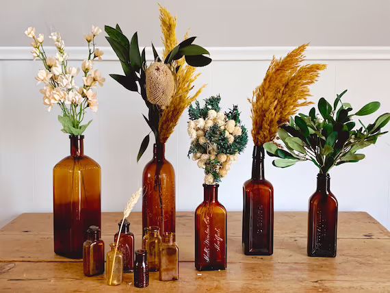 BACK IN STOCK Assorted Vintage Amber Glass Bottles  Antique | Etsy | Etsy (US)