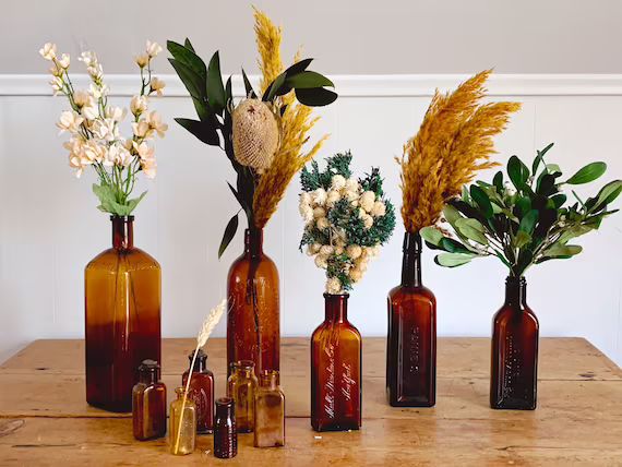 BACK IN STOCK Assorted Vintage Amber Glass Bottles  Antique - Etsy | Etsy (US)