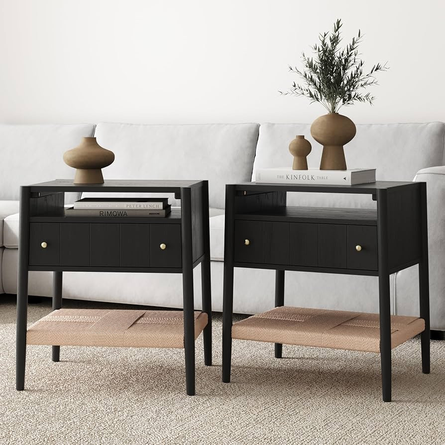 Nathan James Meads Wood Nightstand with Drawer, Vintage Nightstand with Seagrass Storage and Bras... | Amazon (US)