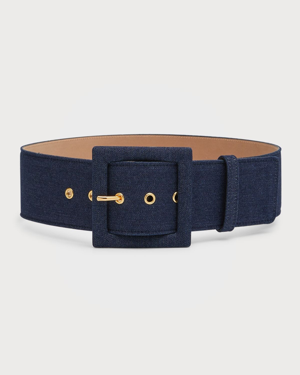 Square-Buckle Wide Denim Belt | Neiman Marcus