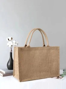 Minimalist Double Handle Shopper Bag Burlap Tote Bags Blank Jute Beach Eco Large Shopping | SHEIN