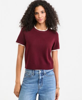 Women's Short-Sleeve Scallop-Trim Sweater, Macy's Exclusive | Macy's