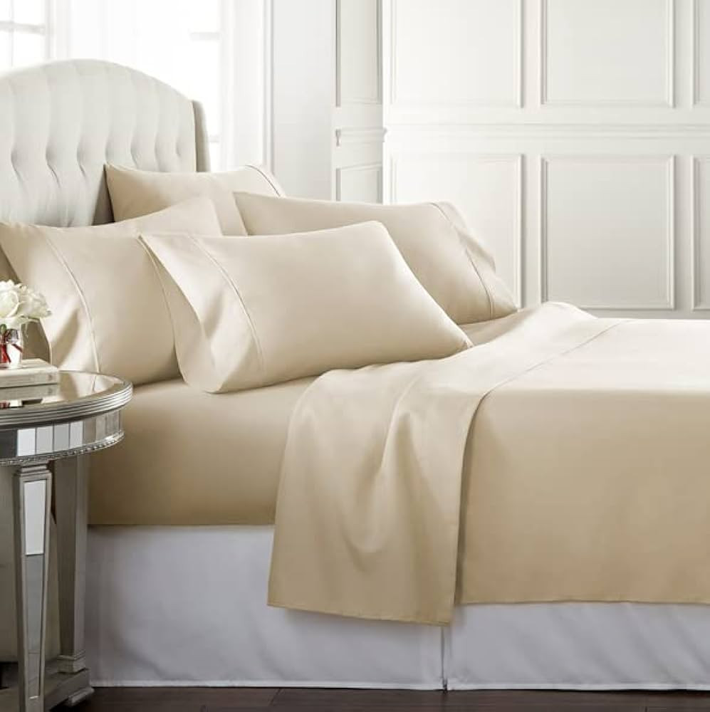 Danjor Linens Cream King Size Bed Sheets Set - 6 pc Soft Bedding & Pillowcases Set w/Deep Pockets &  | Amazon (US)