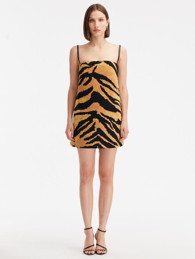 Chenille Tiger Jacquard Mini Dress | Oscar de la Renta