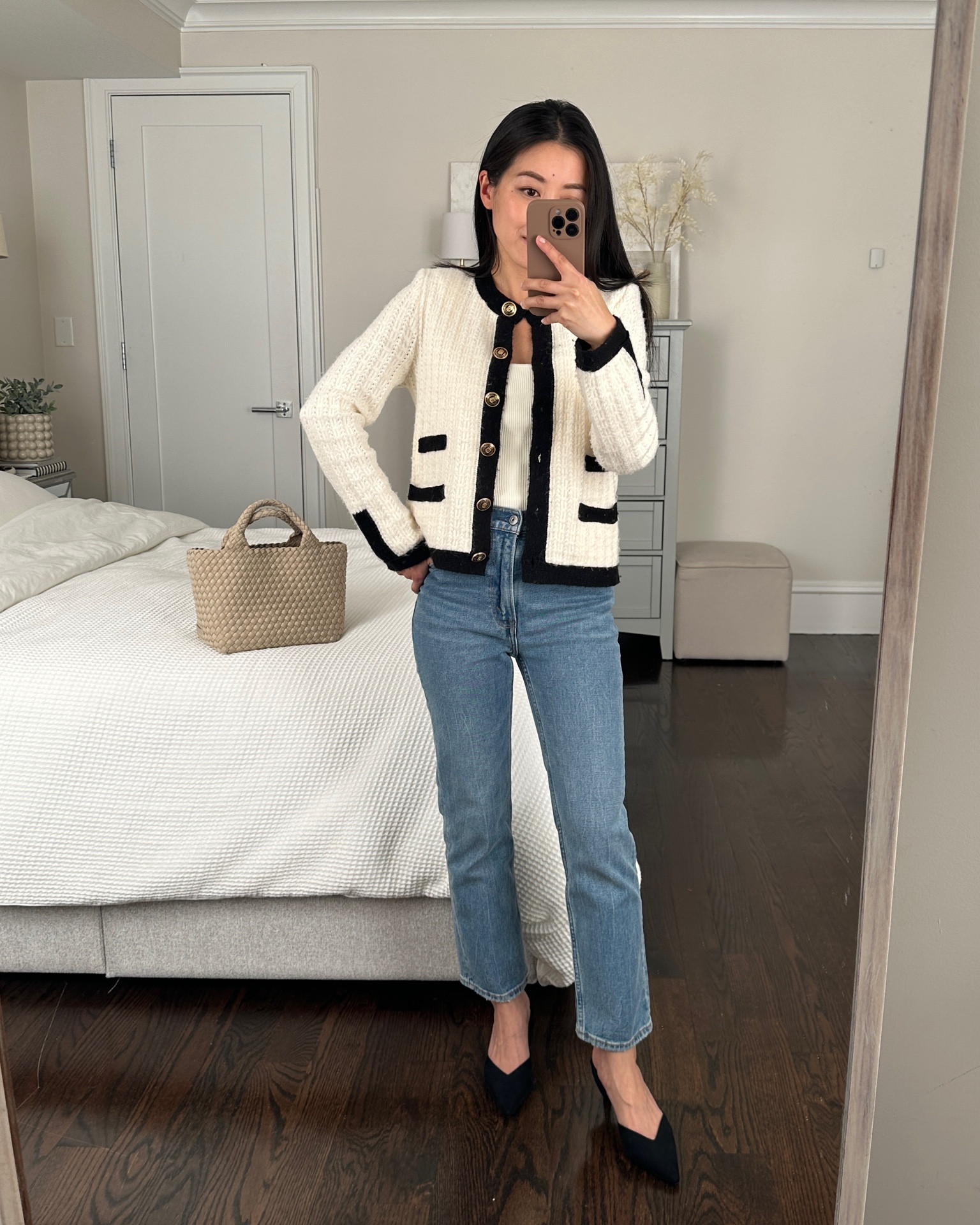 Chanel inspired cardigan jacket // Great for business casual work wear or smart casual outfits with jeans 

Jacket Xs
Jeans 24 short 
Reformation tank Xs 
H&M slingbacks 4 (fits like small 5)
Naghedi tote 

#LTKsalealert #LTKworkwear #LTKstyletip