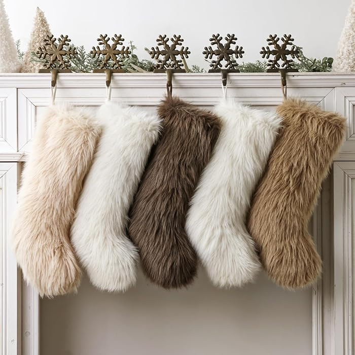 Rustic Personalized Christmas Stockings, 5 Pcs 18 Inch Luxury Thick Plush Faux Fur Stocking, 4 Ne... | Amazon (US)