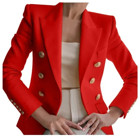 Olyvenn Trendy Blazers Suit Jacket Coats Outwear for Women Long Sleeve Blazer Jackets Solid Slim Fit | Walmart (US)