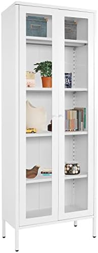 Metal Storage Curio Cabinet with Glass Doors, Steel Display Cabinet with 4 Adjustable Shelves, 5-... | Amazon (US)