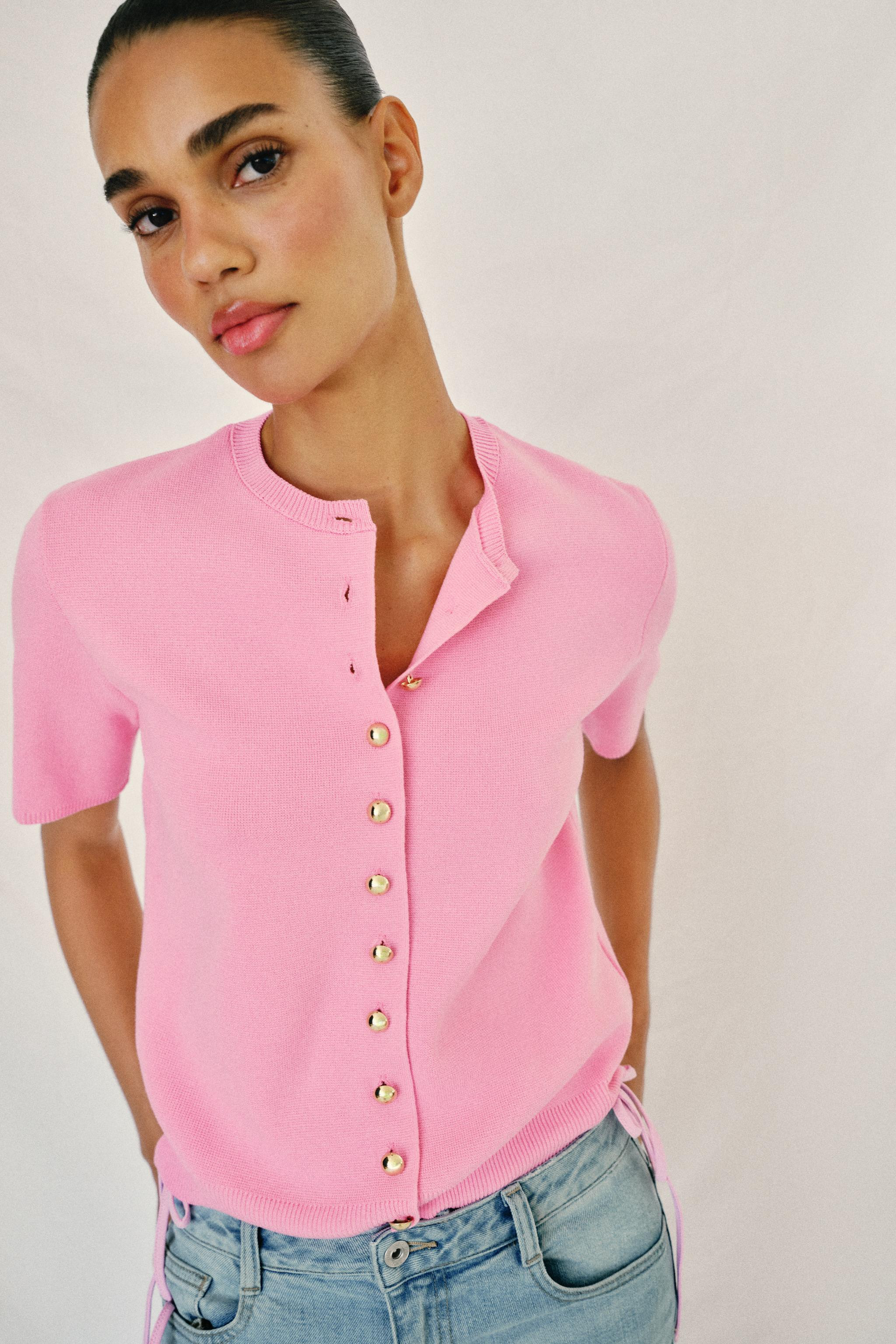 SHORT SLEEVE KNIT CARDIGAN | Zara US