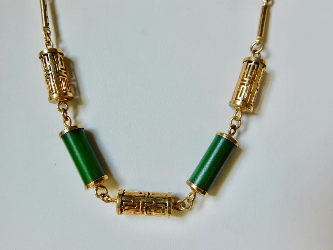 Sarah Coventry "oriental Lanterns" Series. 17" Necklace. Faux Jade and Gold Metal Lanterns. - Ets... | Etsy (US)