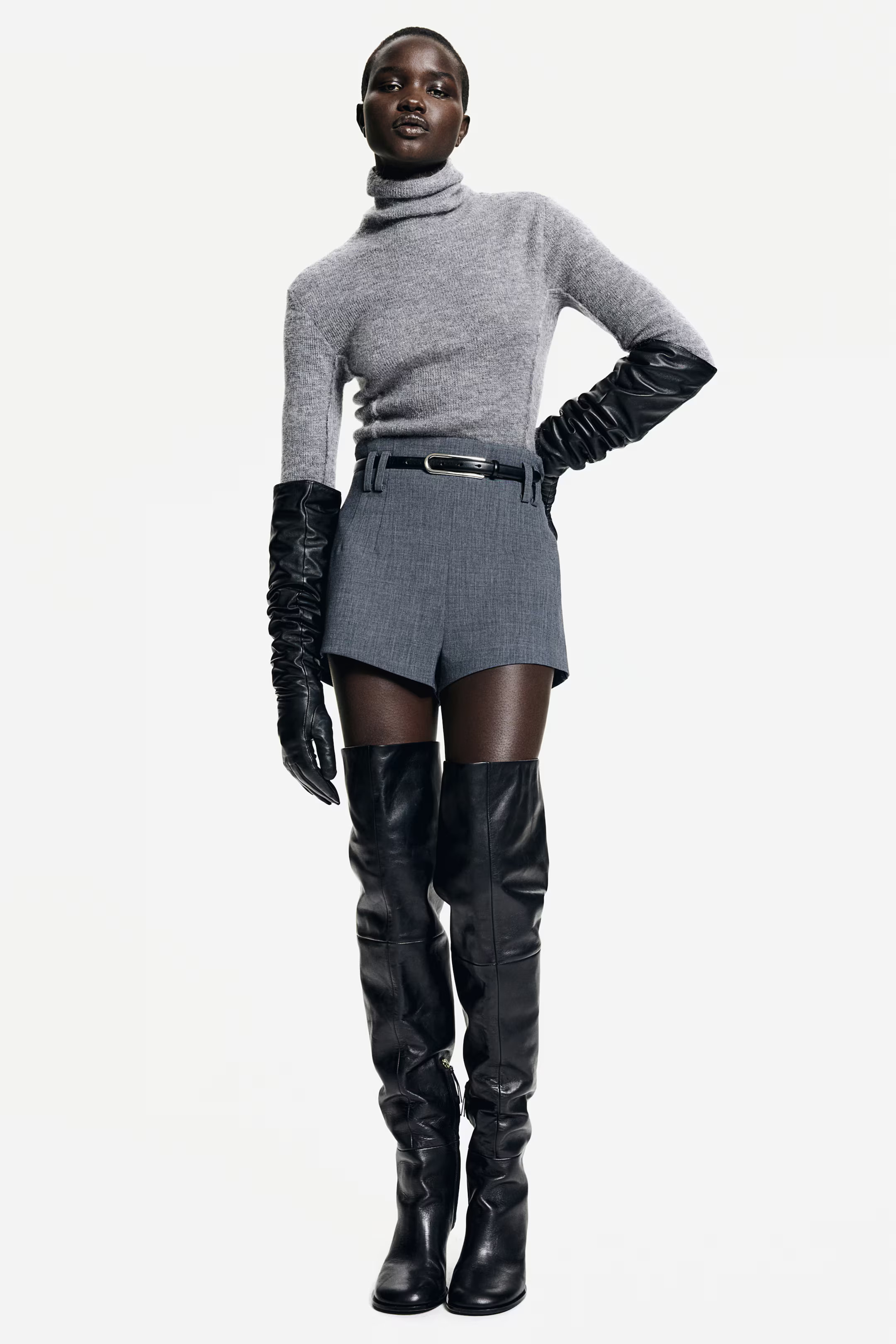 High-waisted mini shorts - Ultra high waist - Short - Dark grey marl - Ladies | H&M GB | H&M (UK, MY, IN, SG, PH, TW, HK)