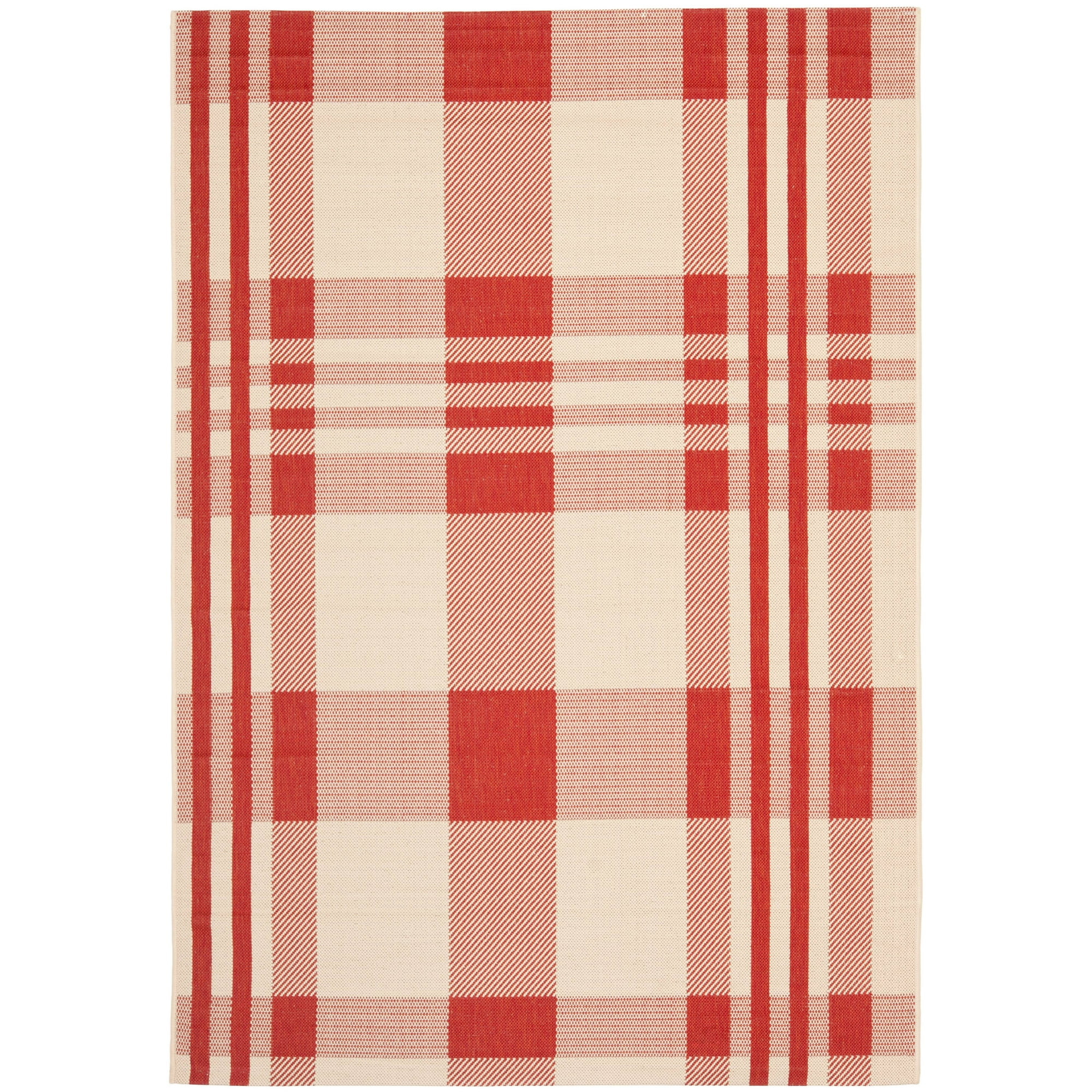 SAFAVIEH Courtyard Benjamin Plaid Indoor/Outdoor Area Rug, 4' x 5'7", Red/Bone | Walmart (US)