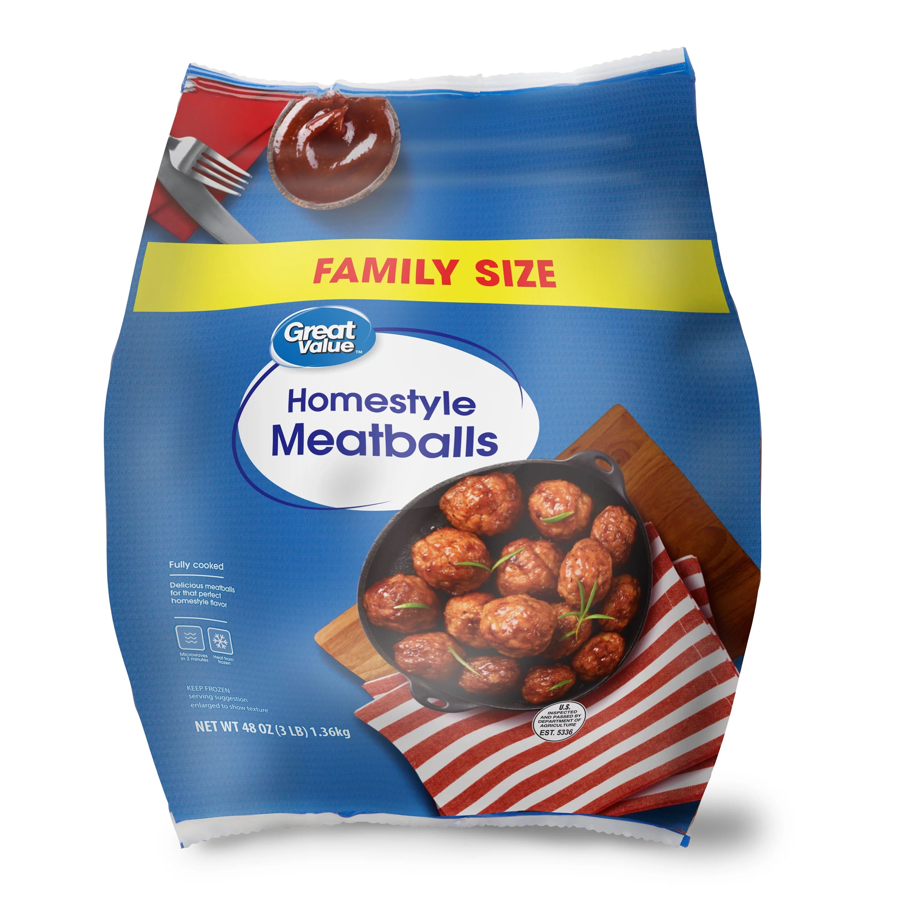 Great Value Fully Cooked Homestyle Meatballs, Family Size, 48 oz - Walmart.com | Walmart (US)