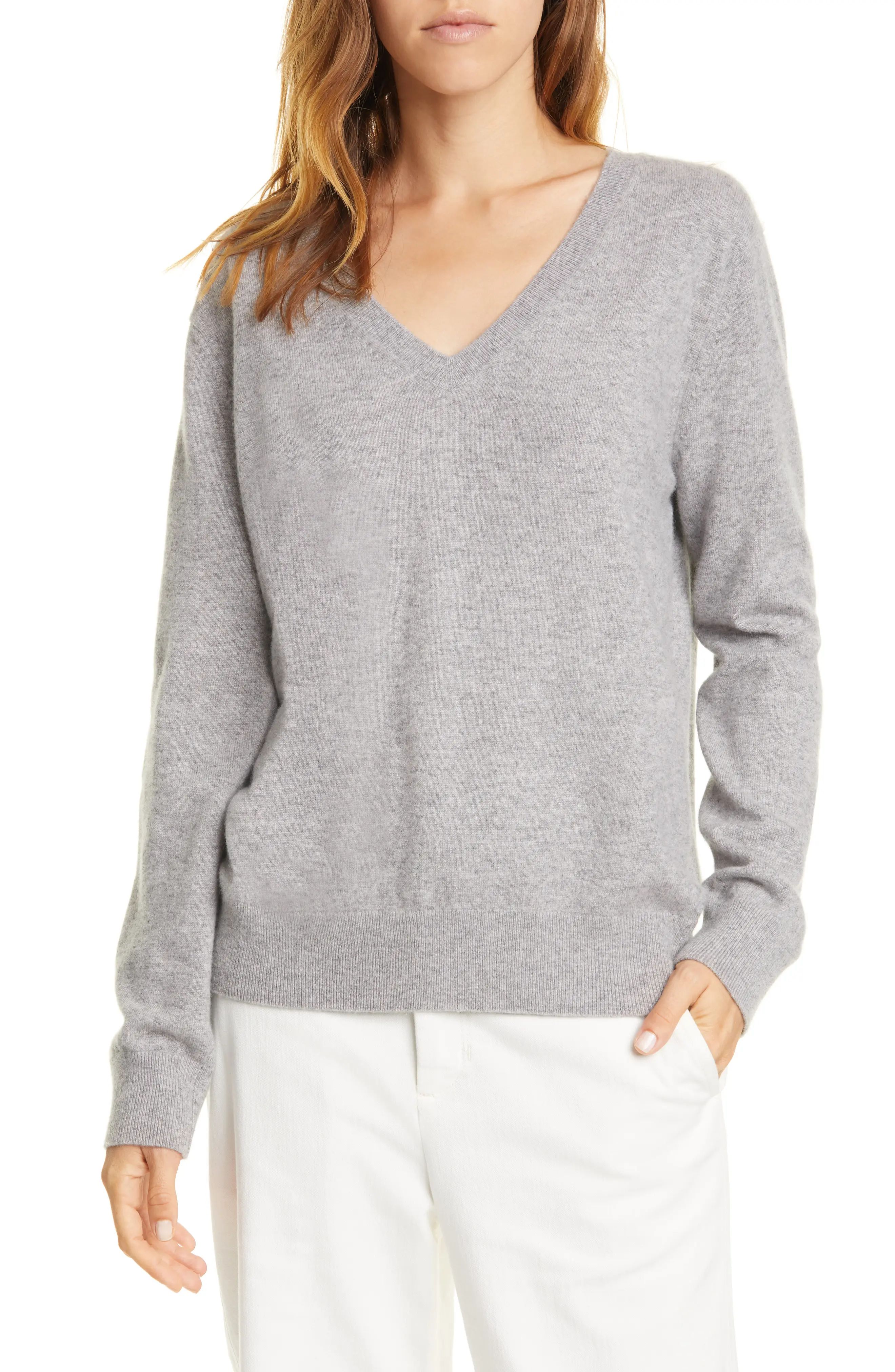 Women's Vince Weekend V-Neck Cashmere Sweater, Size X-Large - Grey | Nordstrom