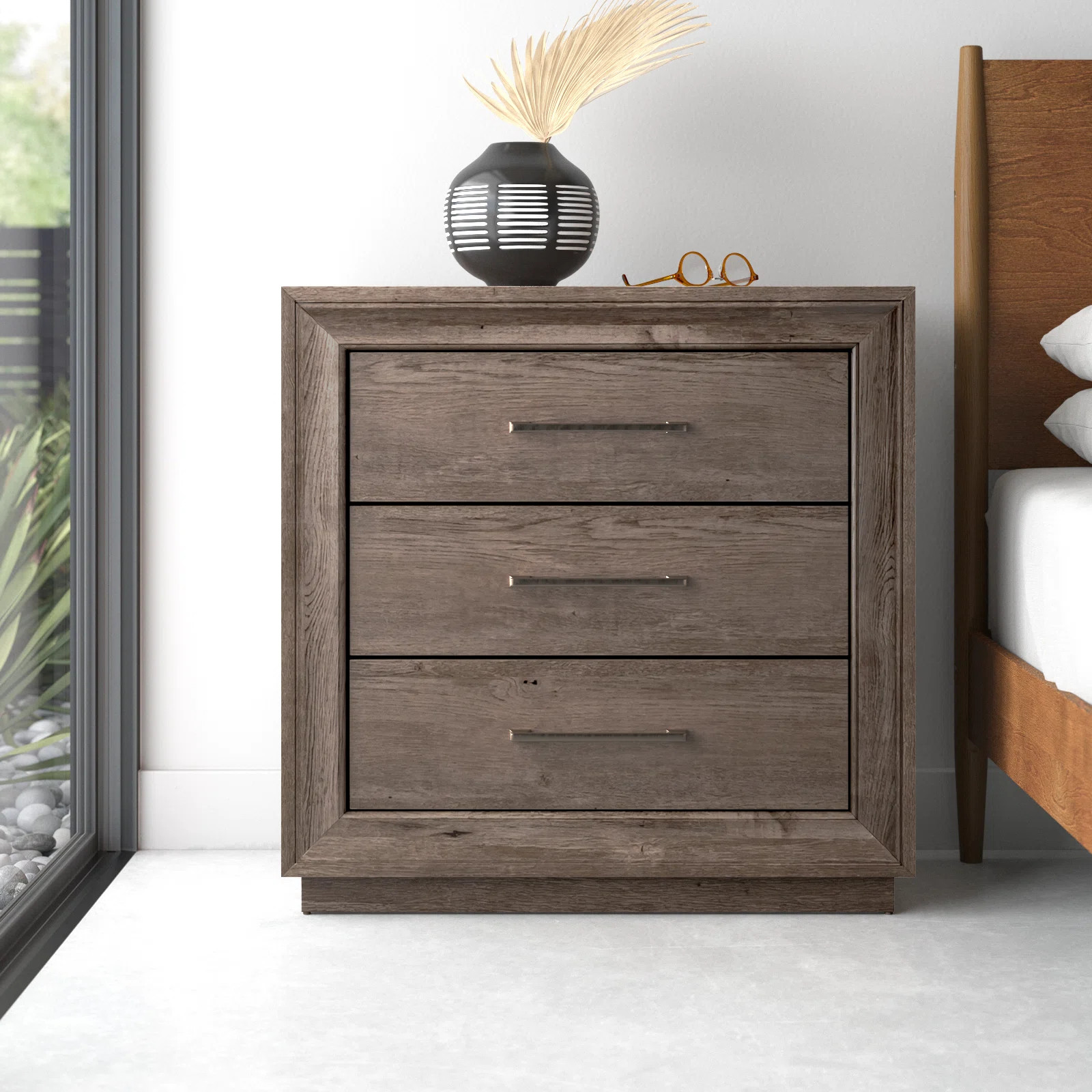 Hayle 3 Drawer Nightstand w/ Charging Station - Graystone | Wayfair North America