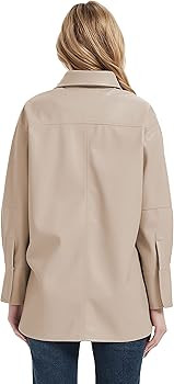 RISISSIDA Women Faux Leather Shacket Jacket Blouses Spring and Fall Fashion, Loose Button Down Sh... | Amazon (US)