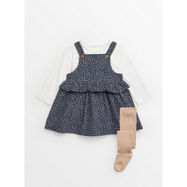 Buy Grey Polka Dot Corduroy Pinafore Dress & Bodysuit Set 3-6 months | Dresses | Tu | Tu Clothing