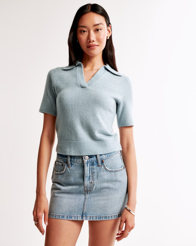 Women's Notch-Neck Sweater Tee | Women's Tops | Abercrombie.com | Abercrombie & Fitch (US)