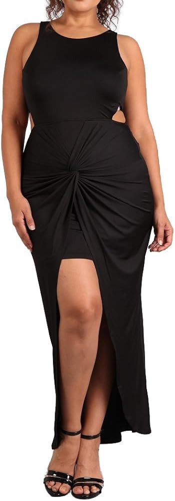 eVogues Plus Size Sleeveless Ruched Maxi Dress Black | Amazon (US)