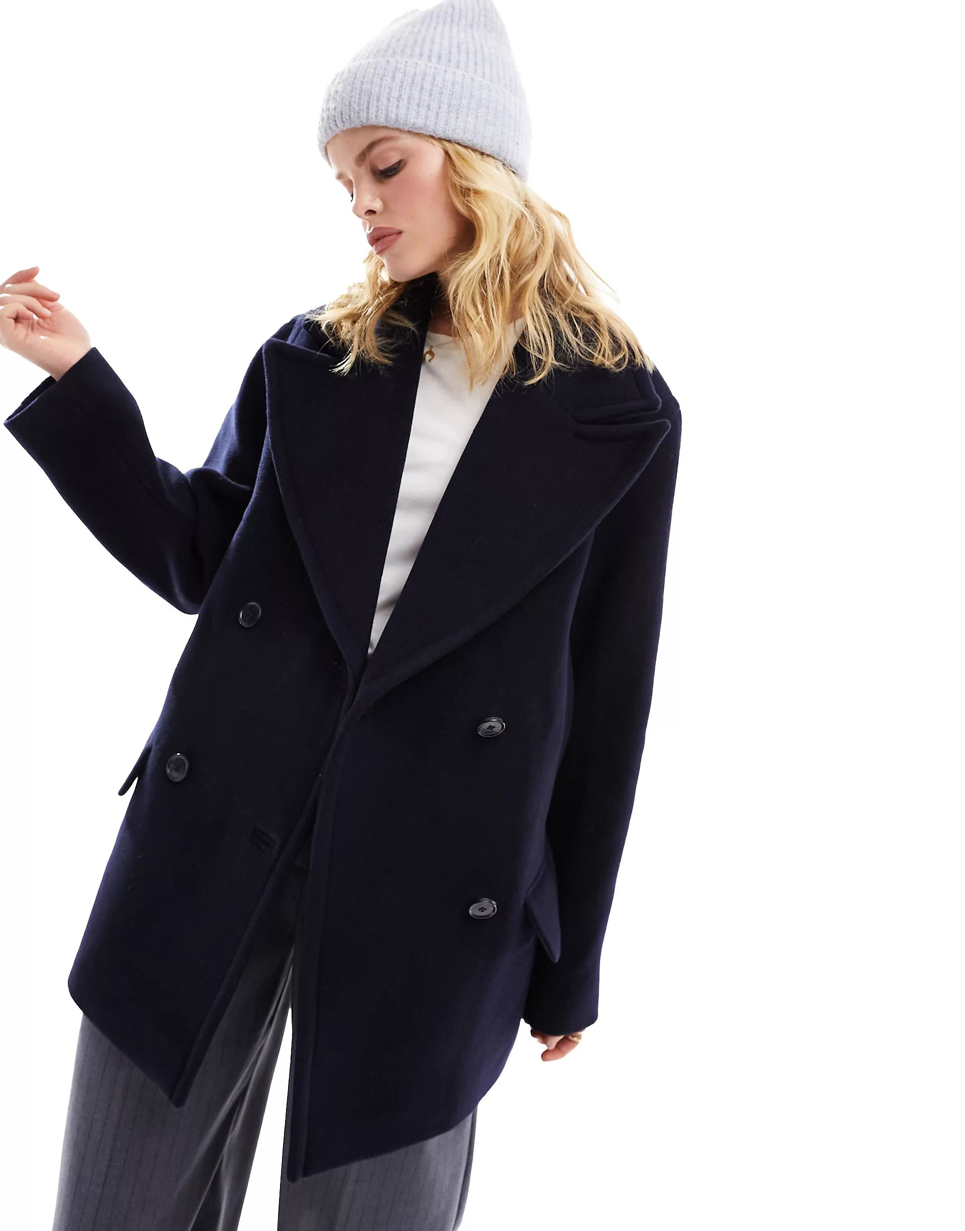 & Other Stories wool blend relaxed short coat in dark blue | ASOS (Global)