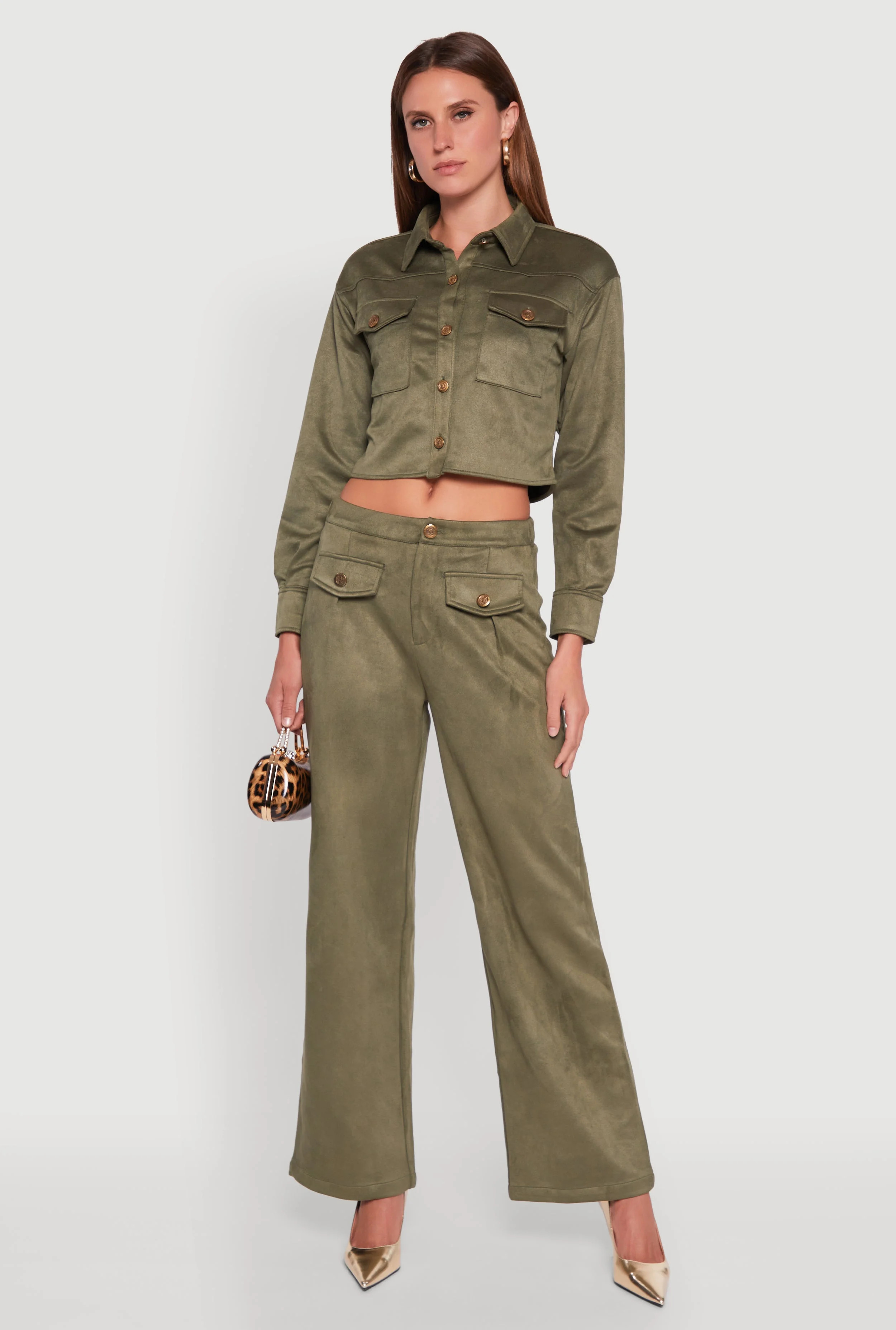 Womens Faux Suede Pocket Detail Pants - Walmart.com | Walmart (US)