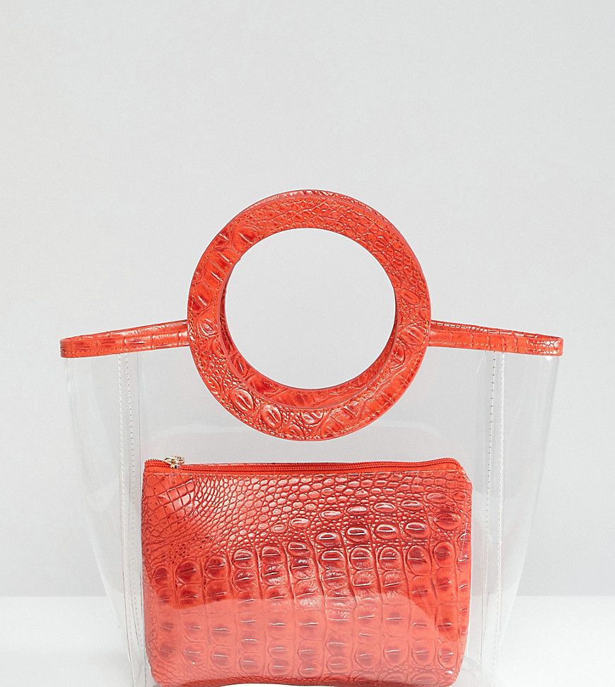 My Accessories clear plastic tote bag with faux croc pouch and handles | ASOS UK
