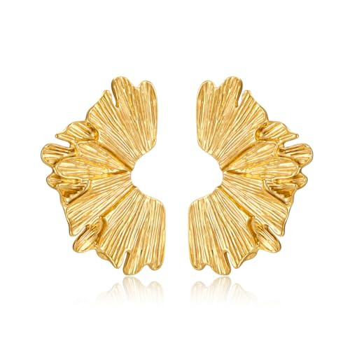 FAUTHENTICUTE Gold Sectored Statement Earrings For Women Stripe Textured Geometric Earrings Large Gold Stud Earrings | Amazon (US)
