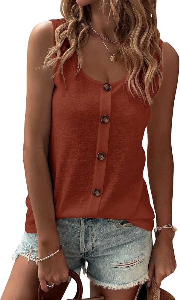 SheIn Women's Fake Button Tank Top Summer Casual Slim Sleeveless Basic Cami Top | Amazon (US)