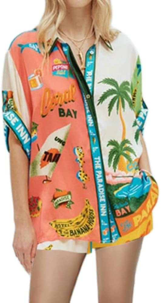 NUFIWI Vintage Graffiti 2 Pieces Shorts Sets for Women Floral Fruit Print Short Sleeve Shirt and ... | Amazon (US)