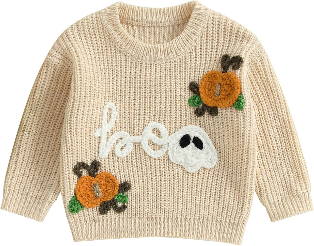 Baby Boy Girl Halloween Outfit Pumpkin Knit Sweater Ghost Embroidery Knitwear Toddler Halloween F... | Amazon (US)