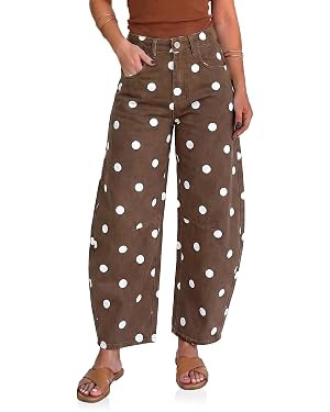 Cicy Bell Womens Polka Dot Barrel Jeans Baggy Wide Leg Denim Pants | Amazon (US)