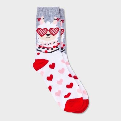 Women's Cute Llama Valentine's Day Crew Socks - Heather Gray 4-10 | Target